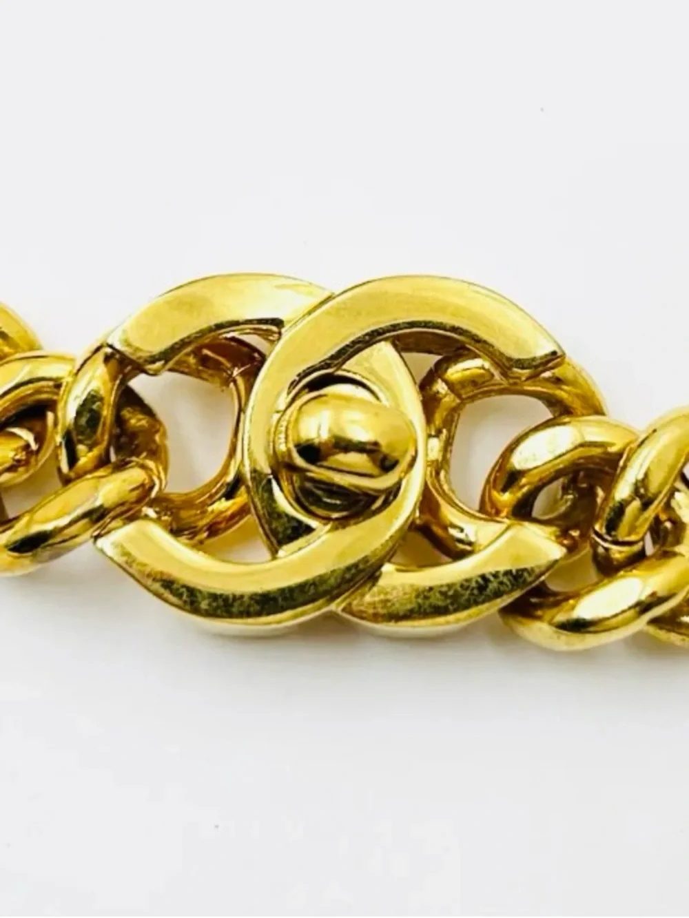 CHANEL Gold Chunky Curb Chain CC Turnlock Necklace